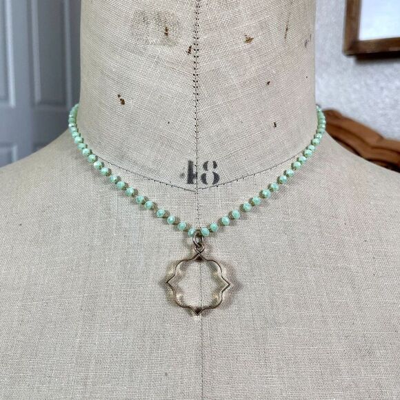 Antique Quatrefoil Watch Fob Assemblage Necklace Green Faceted Rondelle Moroccan - Picture 1 of 6